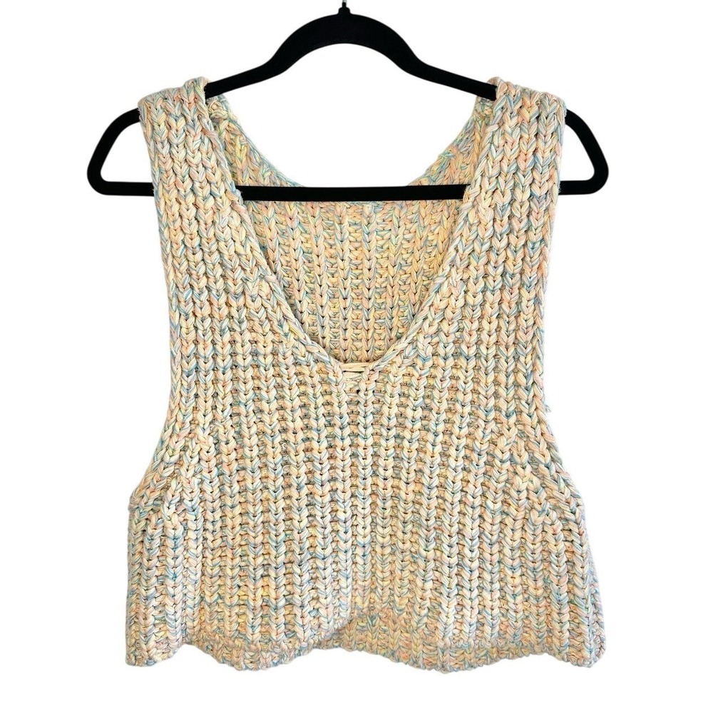 Free People Hoopla Boxy Tank XS Pastel Multicolor Chunky Knit Boho Oversized